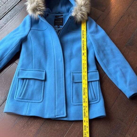 Talbots Albury wool blend faux fur hooded pea coat jacket womens size 4 blue - Picture 8 of 10